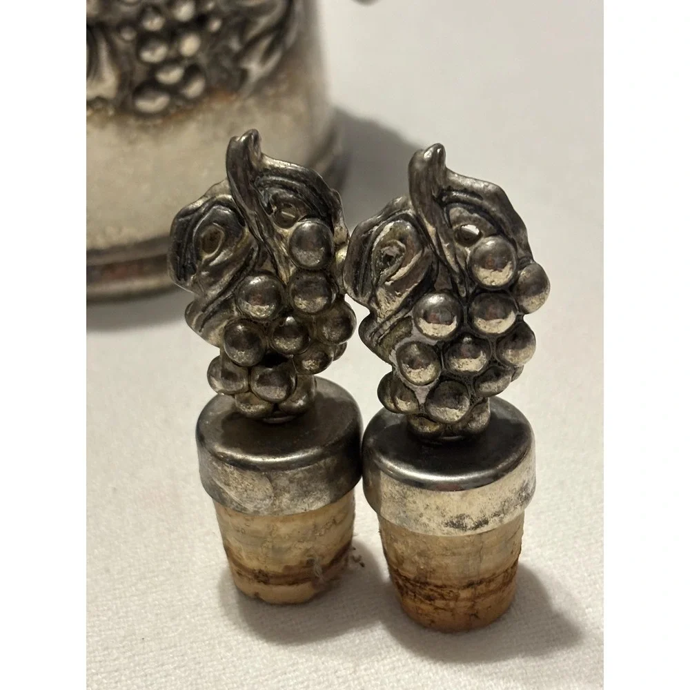 Vintage French SILEA Silvertone Twin Wine Bottle Holder with Stoppers